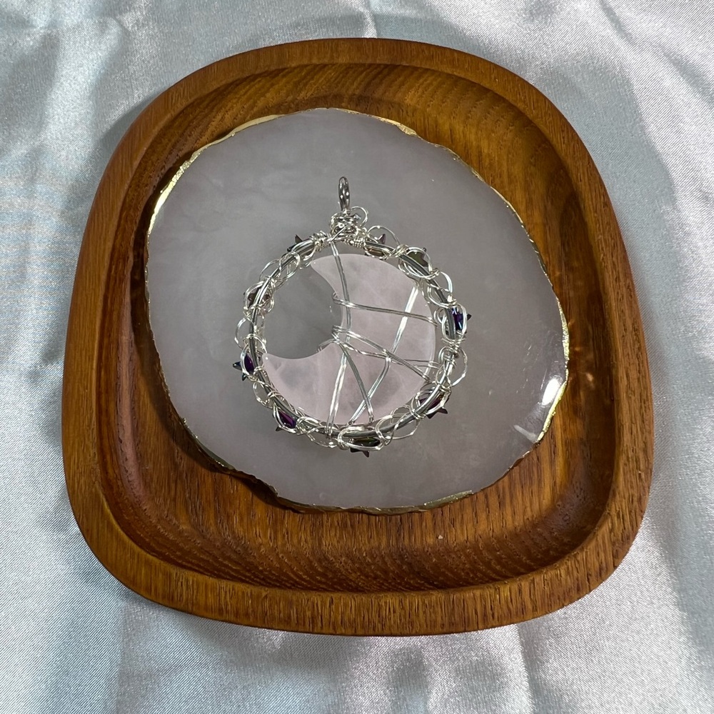 Fashion Rose Quartz Moon & Stars Pendant B - Picture 4 of 5